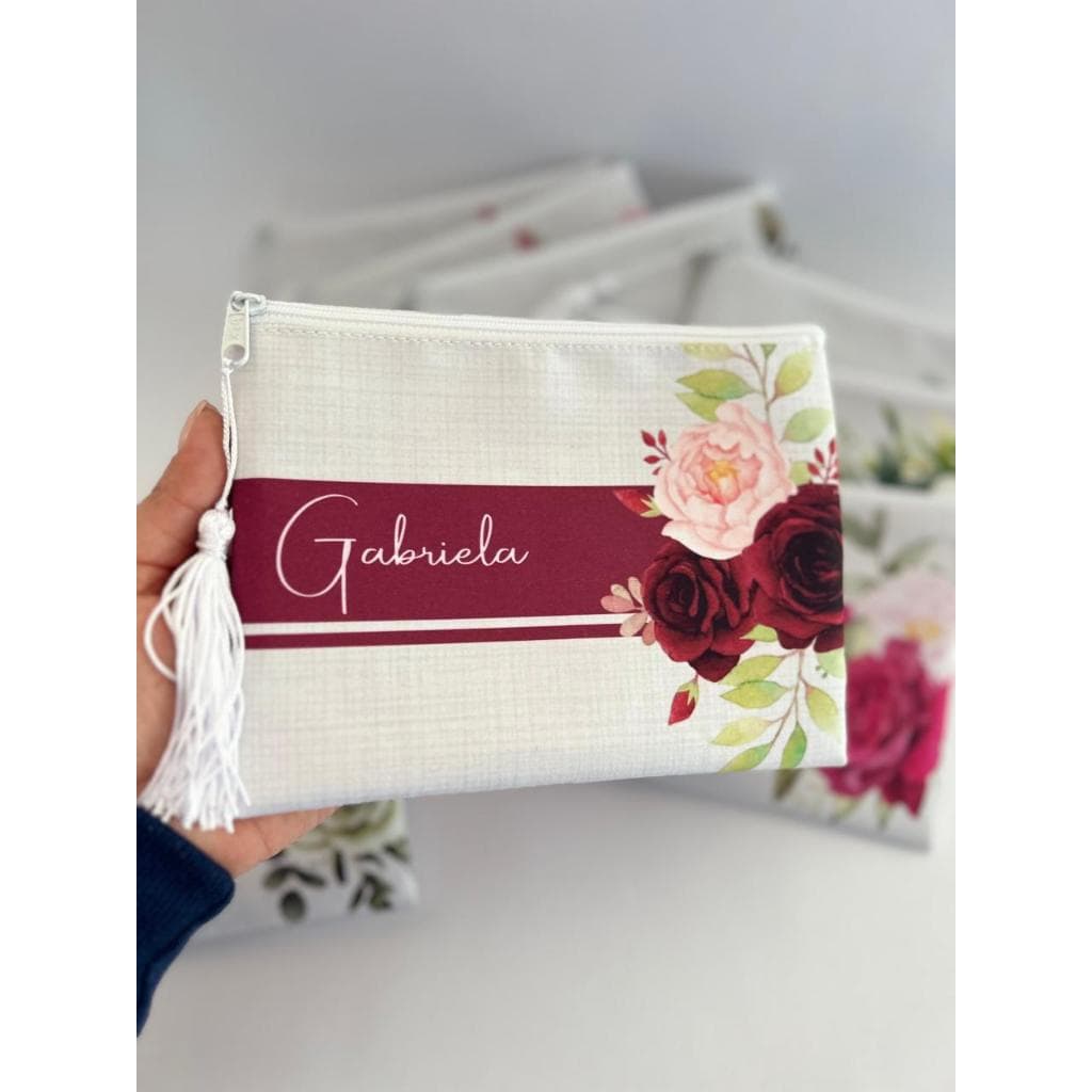 Kit 5 Necessaire Slim Personalizada com Pingente para Casamento, Madrinhas, 15 anos, Logomarca
