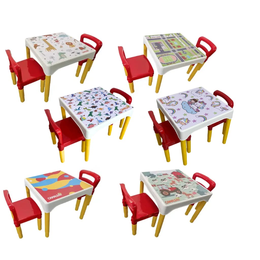 Conjunto Mesa Mesinha Infantil Com 2 Cadeiras Escolar Plástica Camaleão