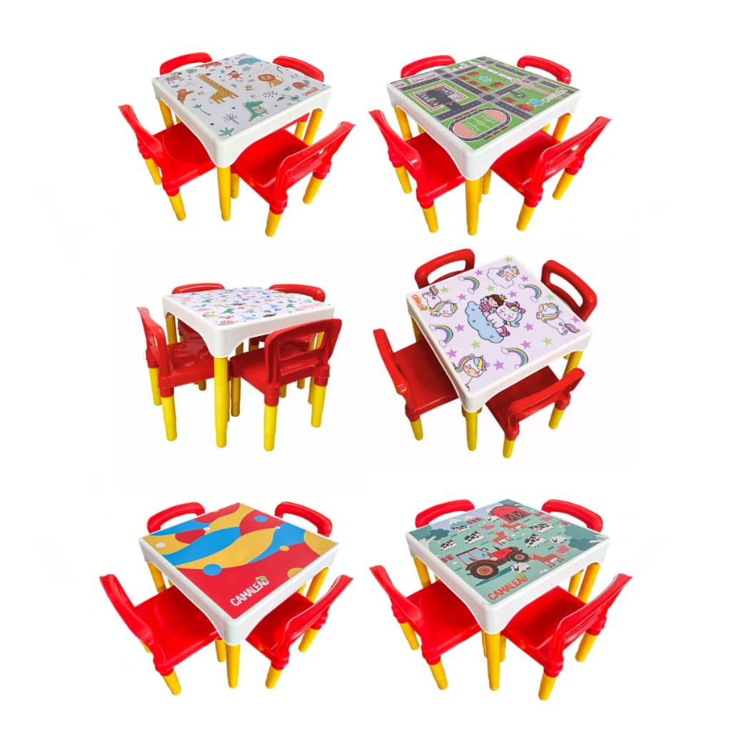 Mesa Mesinha Conjunto Infantil Com 4 Cadeiras Escolar Plástica Camaleão
