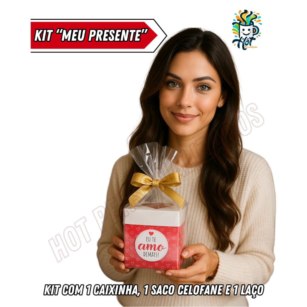 Kit Meu Presente com Caixa Multiuso P, 1 Saco celofane e 1 Fita Laço