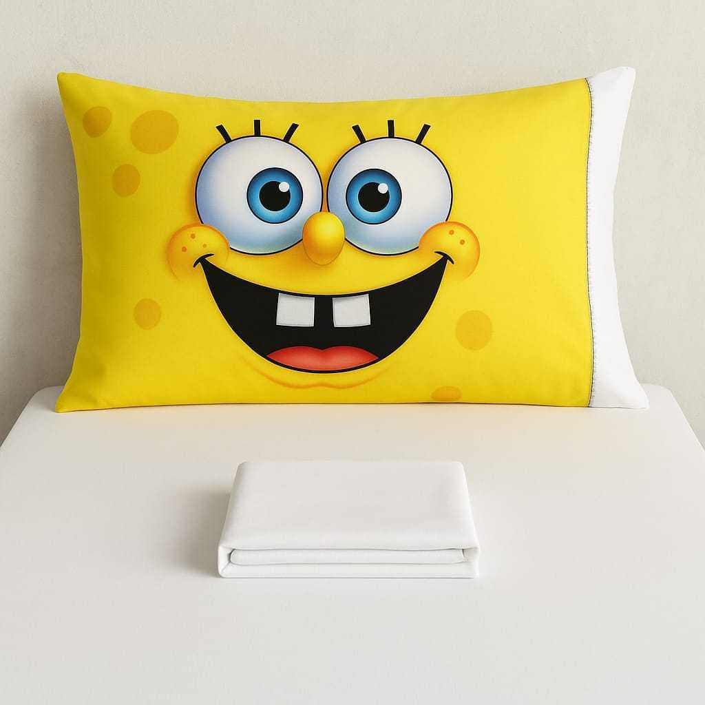 Jogo de Lençol com elástico e Fronha Ponto Palito 2 peças Solteiro Bob Esponja Toque Macio