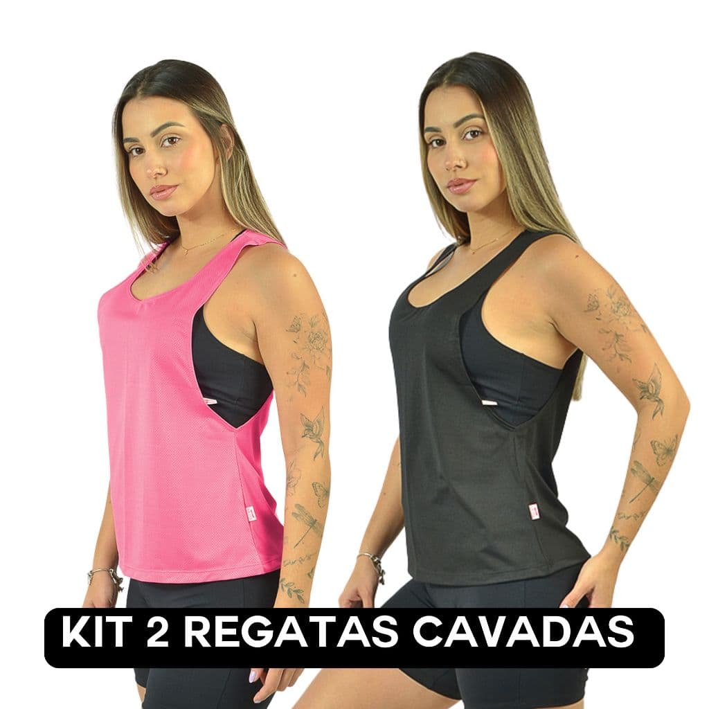 Kit 2 Regatas Cavada Dry Furadinha Fitness Feminina Blusa Roupa de Academia