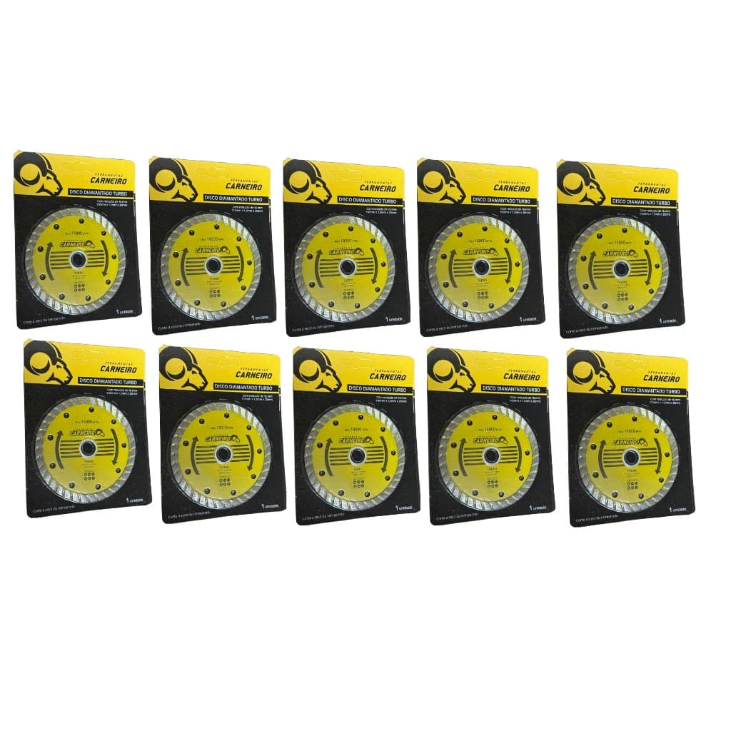 Kit 10 Discos de Corte Diamantado Turbo Carneiro 110mm x 20mm