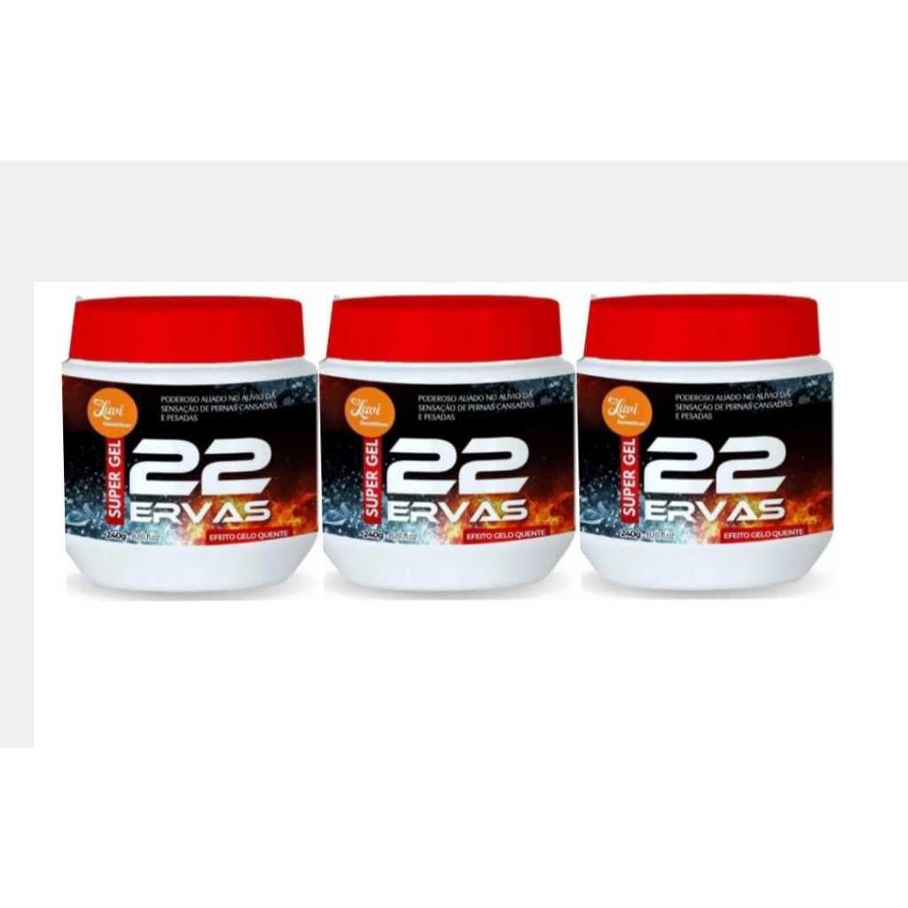 Kit com 3 unidades de super gel 22 ervas 240g efeito gelo quente. PRODUTO NOVO!