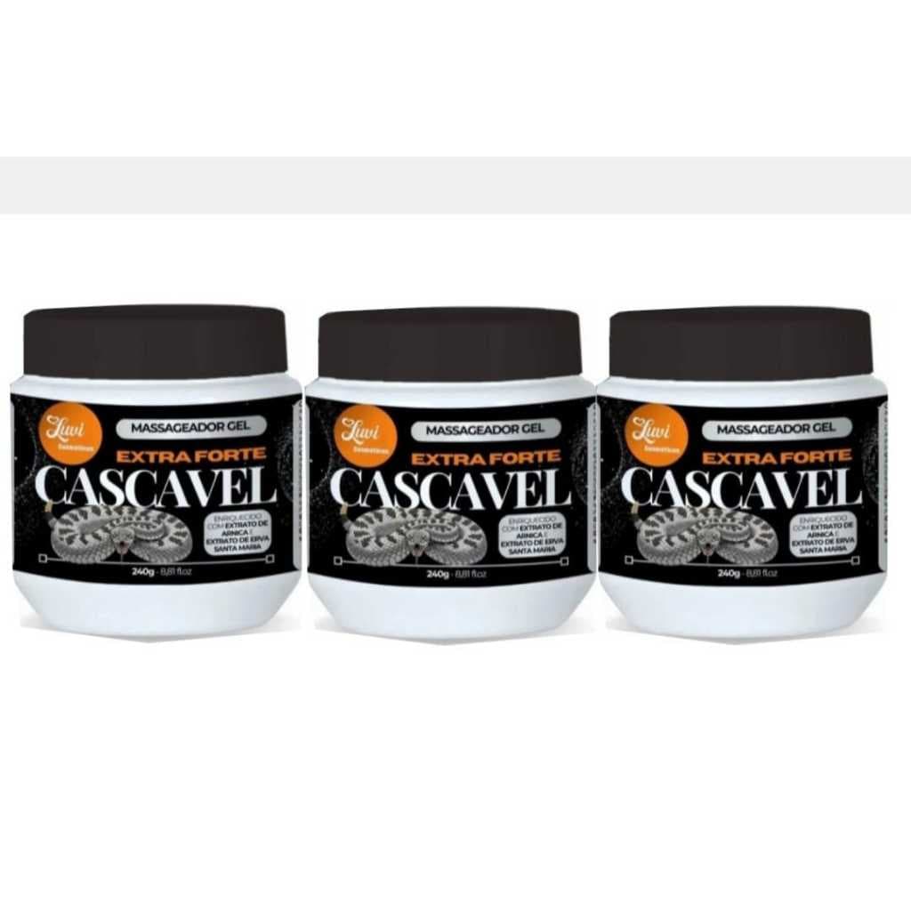 KIT c/ 3 UNIDADES Gel Massageador Cascavel Extra Forte 240g com extrato de arnica e erva de santa maria. Produto novo