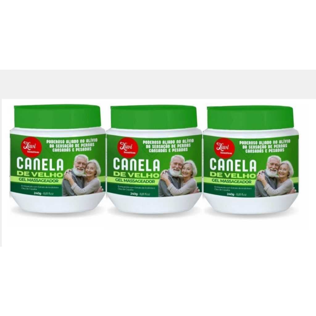 Kit com 3 gel massageador canela de velho para dores 240g cada. PRODUTO NOVO! LOJA COM MAIS DE 21 MIL VENDAS!!