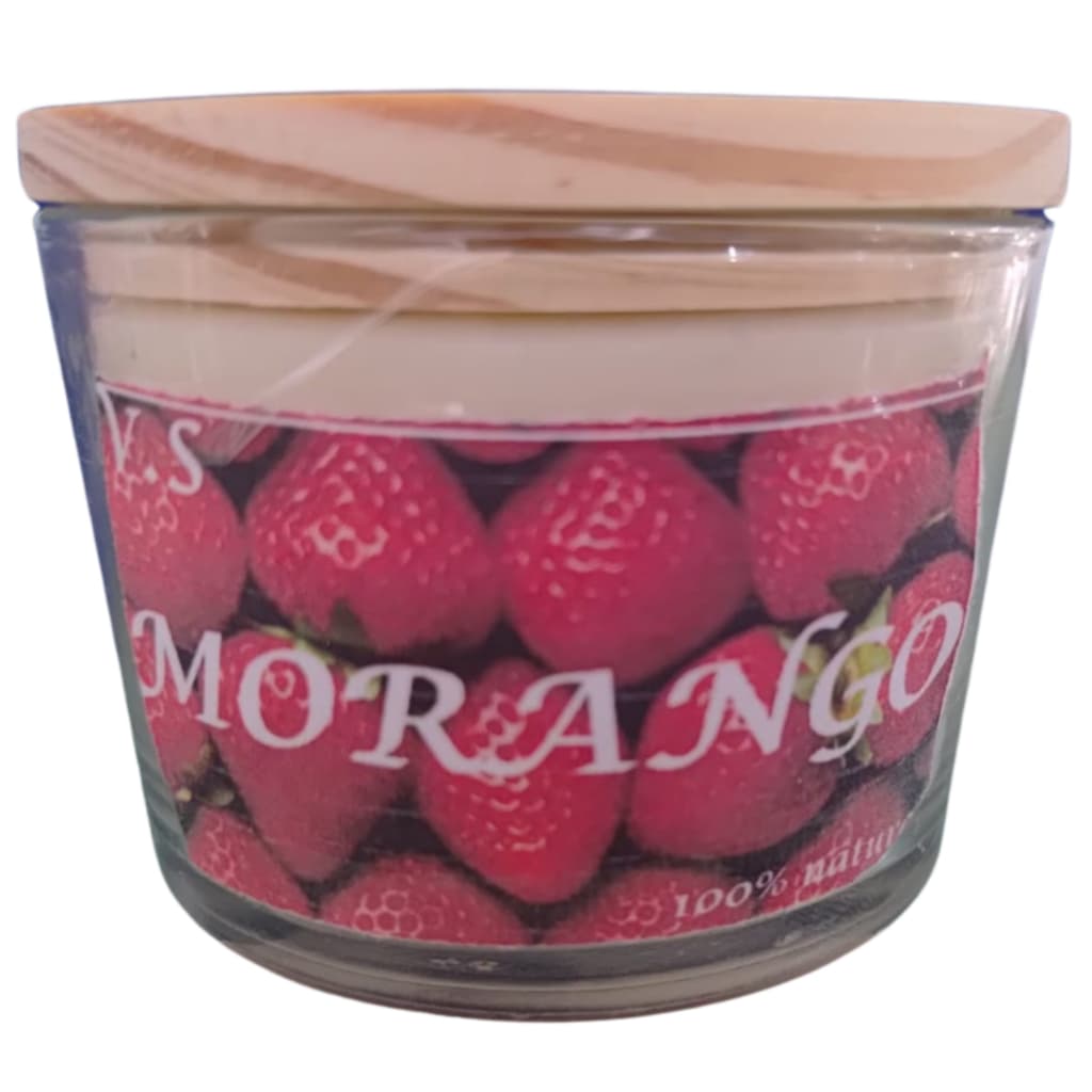 Vela Perfumada Aromática No Copo De Vidro 265ml Aroma Morango