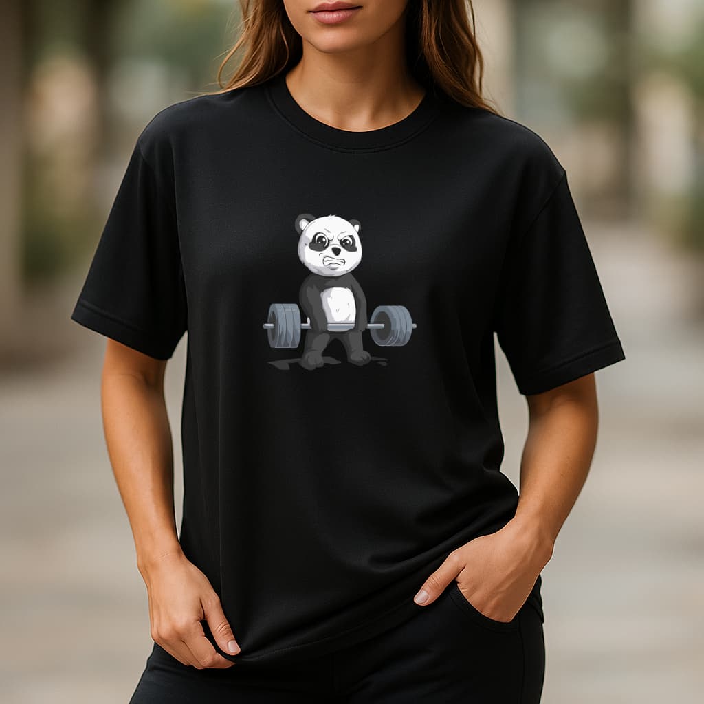 Camiseta Feminina de Academia Oversized Grande 100% Algodão Panda Caimento Largo