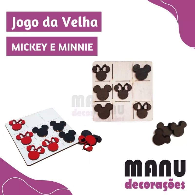 Kit 40 PEÇAS Jogo da Velha 10cm MINNIE PINTADO/ Presente Lembrancinha em MDF