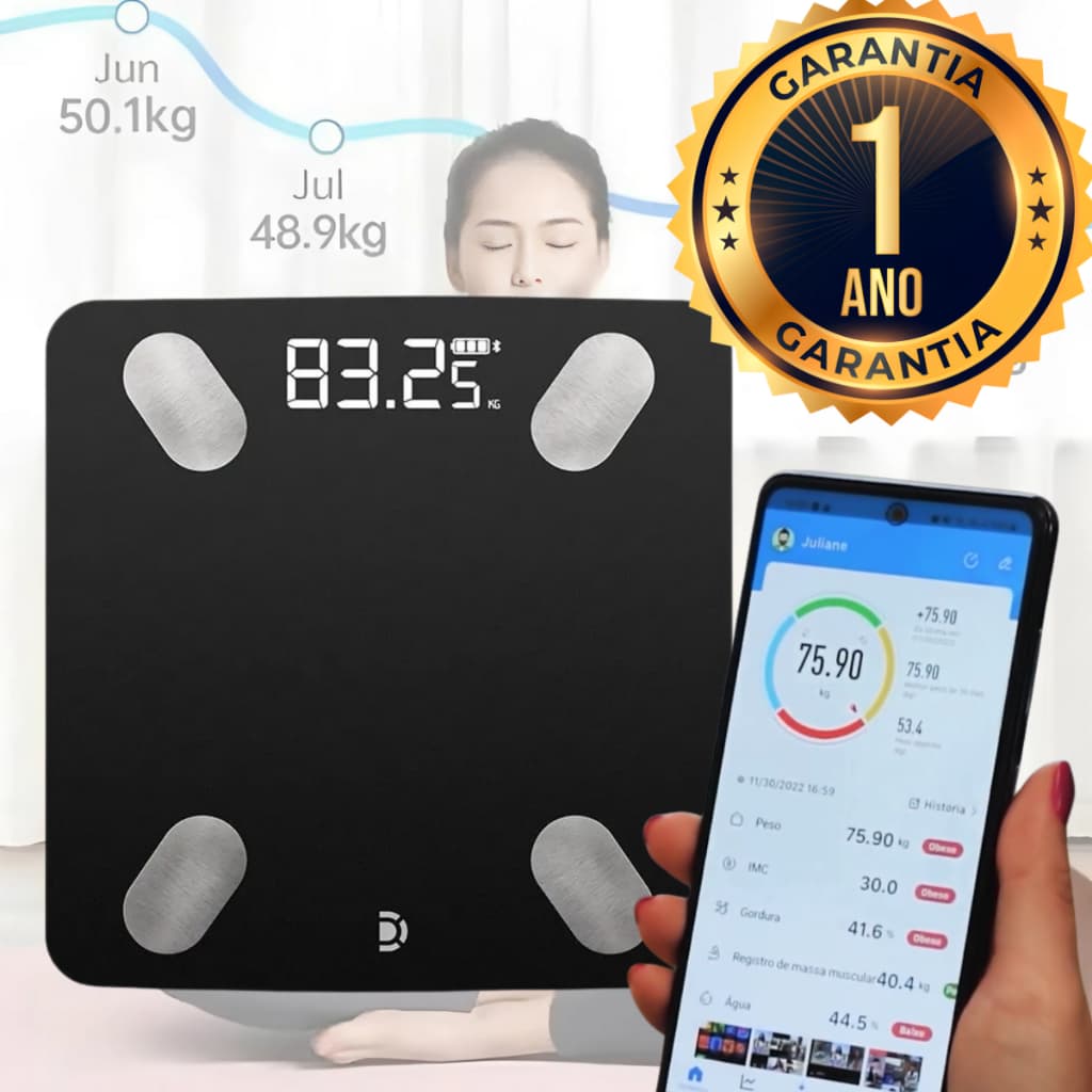 Balanca Bioimpedância Corporal Original Profissional Bluetooth App 180kg Garntia de 1 Ano de Fabrica