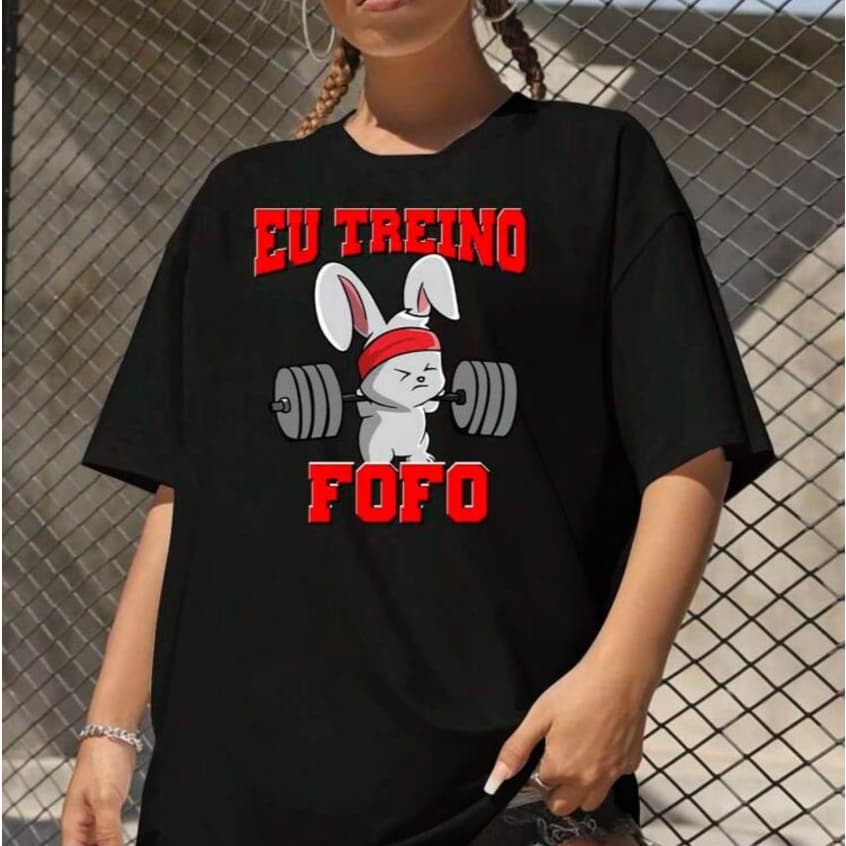 Camiseta Básica Eu Treino Fofo Feminina Masculina Básica Algodão Camisa Unissex