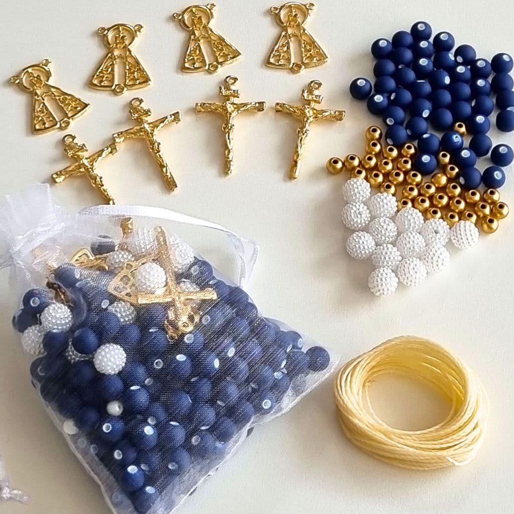 Kit Missangas Azul Escuro Para Terço Nossa Senhora Ap Adulto Infantil Pulseira Envio em 24hr