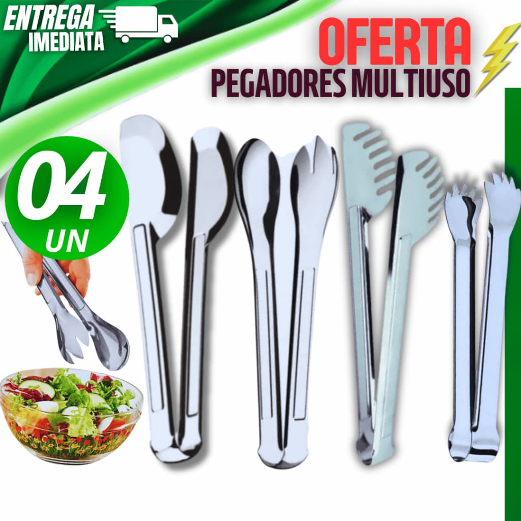 KIT 04 Pegadores Carne Salada Universal Frios Massa Gelo Petisco Alimento Linha Inox Cozinha