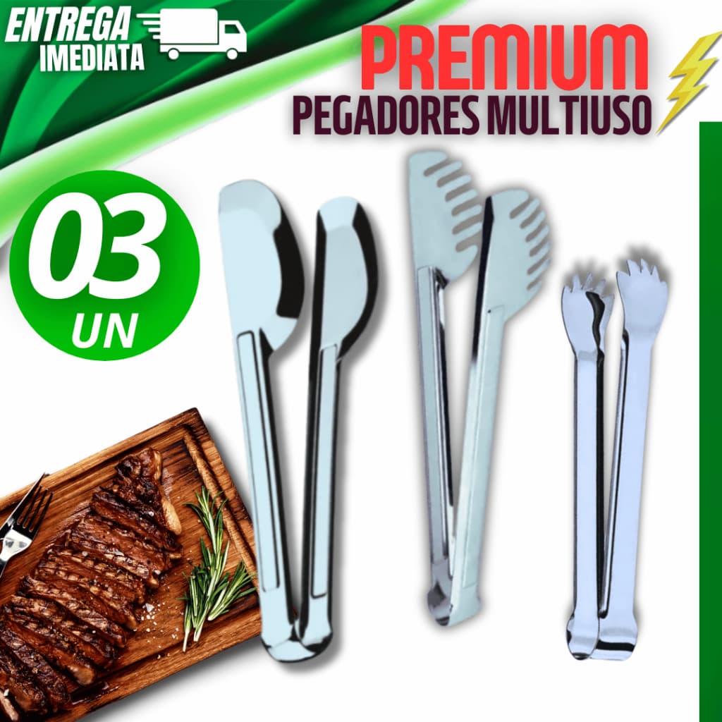 Multiuso 03 Pegadores Premium Carne Salada Universal Frios Massa Gelo Petiscos Alimento Linha Inox