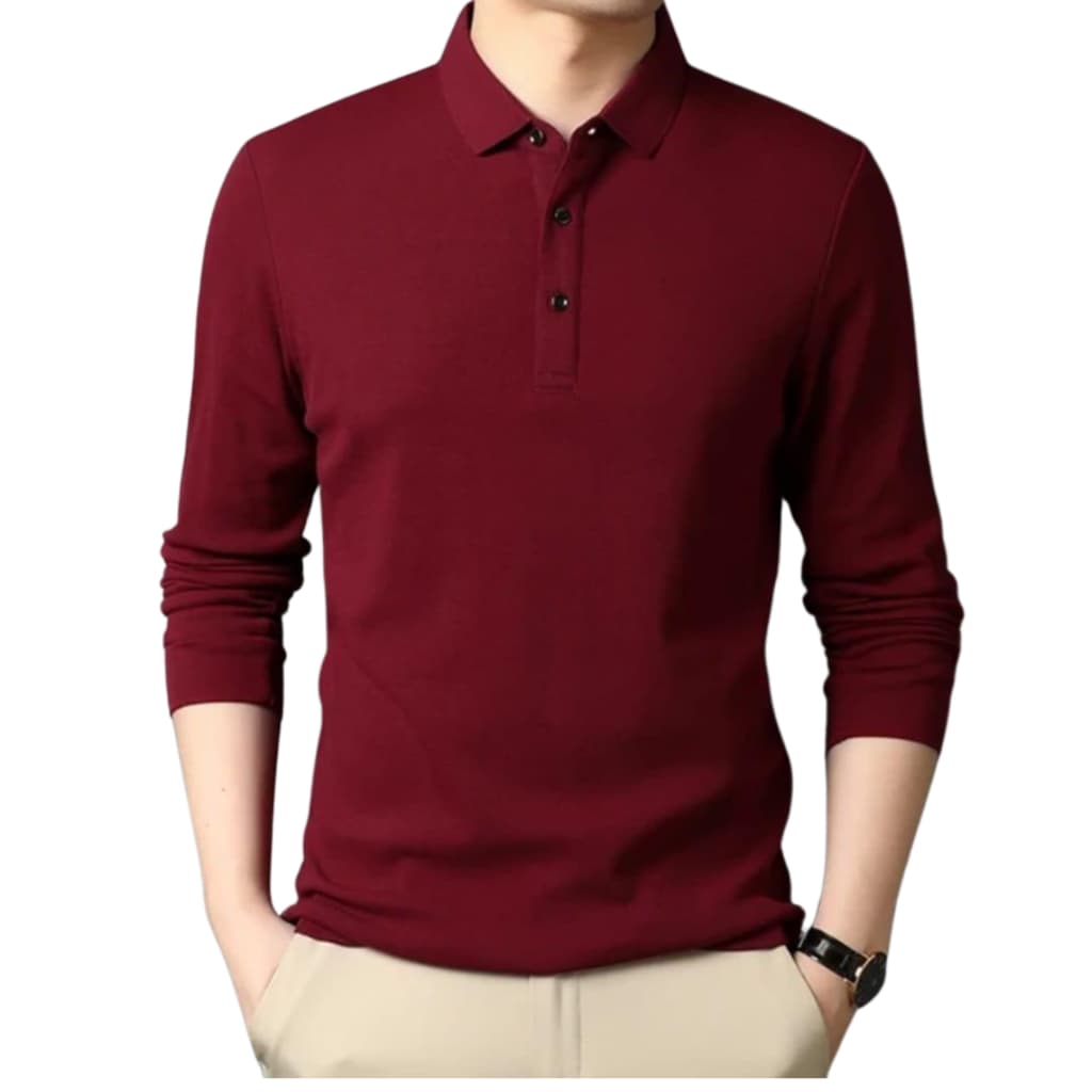 Camisa Gola Polo Masculina Slim em Algodão Piquet manga Longa