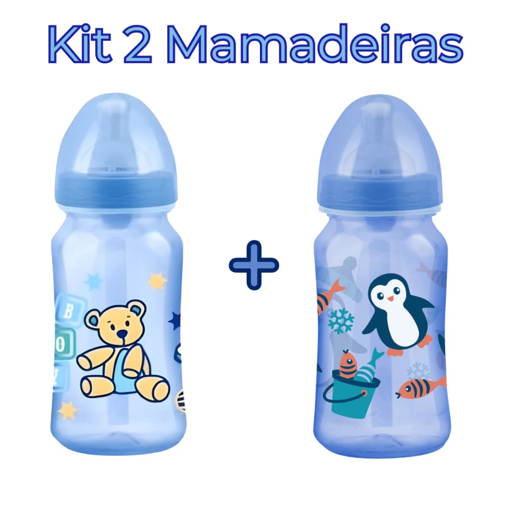 Kit 2 Mamadeiras Premium para Bebê Mamadeira Petita 270ml para Bebes Menino e Menina com Bico Macio