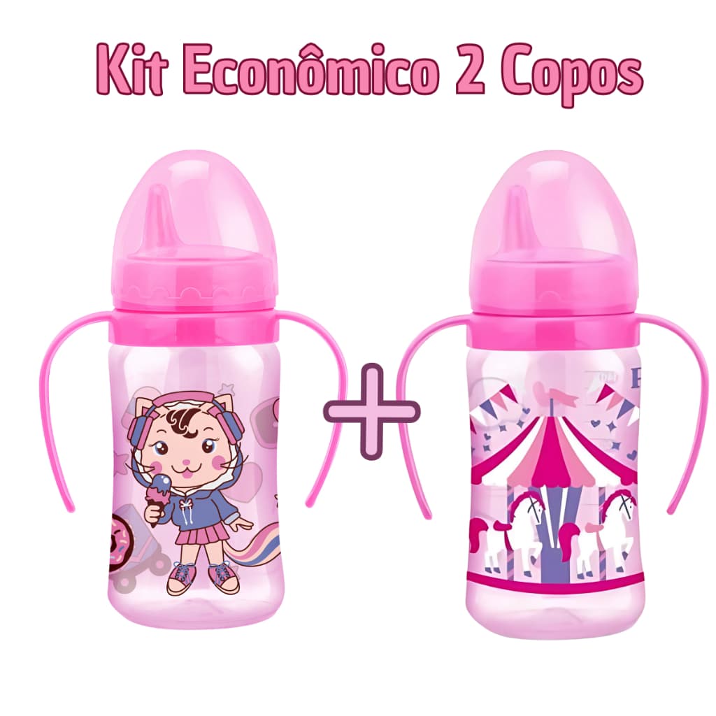 Kit Copo de Treinamento Premium para Bebê Copinho Infantil Petita Antivazamento Menino e Menina Alça