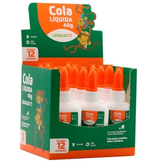 Cola Líquida Branca Escolar 40g com Espátula Escolar Leo&Leo