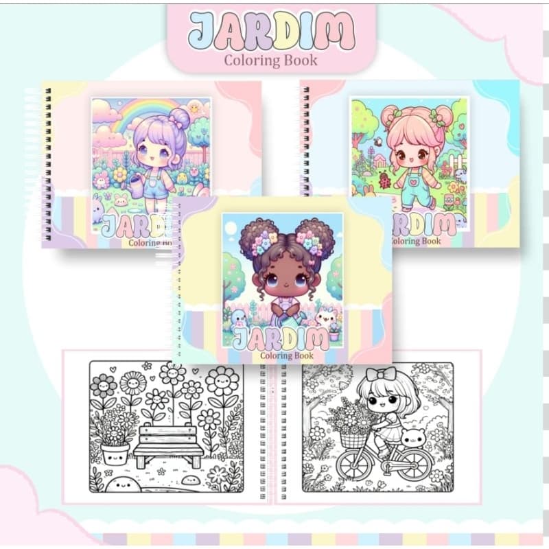 Livro de Colorir tema jardim com 50 folhas A4 grande capa flexível