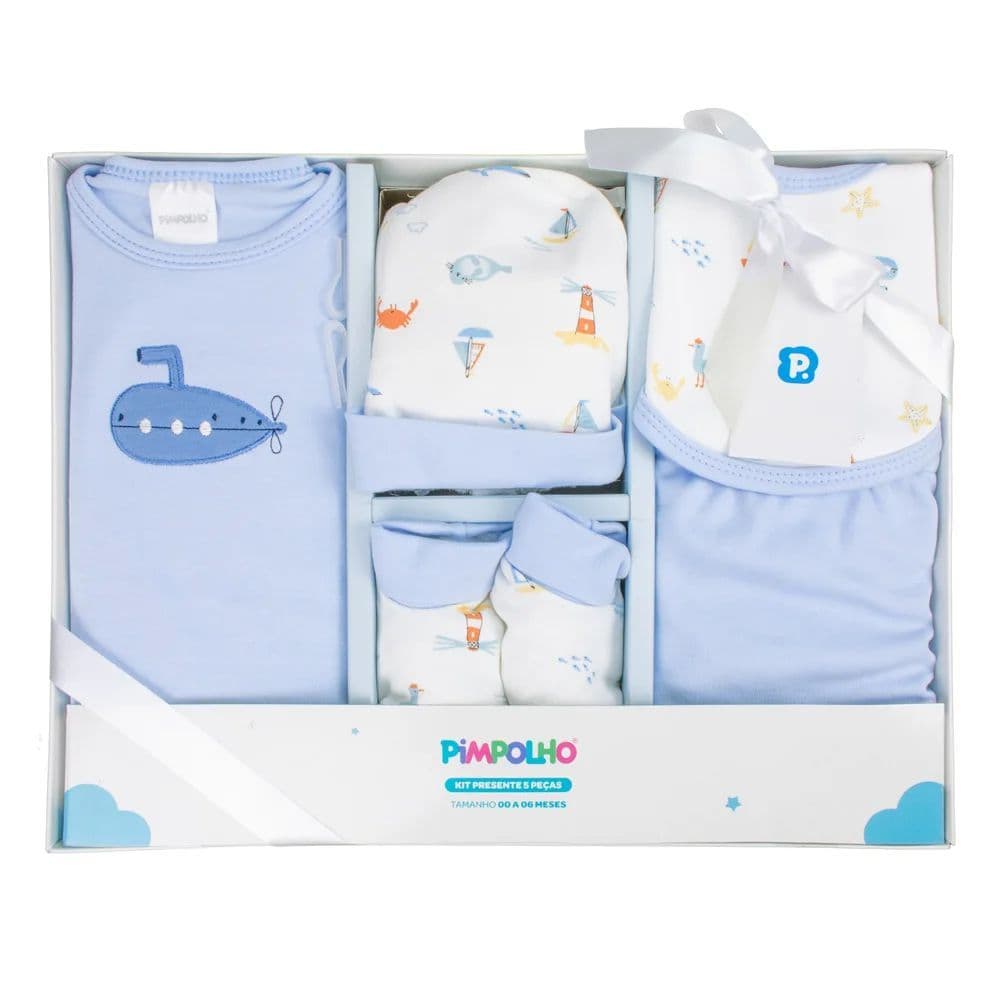 Kit Presente Bebê Recém Nascido 5 Peças Pimpolho 100% Algodão