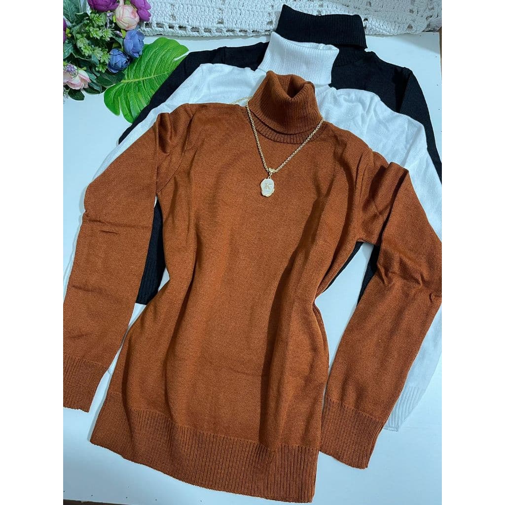 Kit 3 pc Blusa gola alta tricot feminina inverno manga longa com elastico.TAM :U 36 até 42