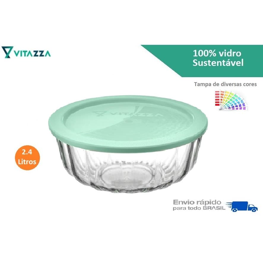 Tigela Pote De Vidro Com Tampa Saladeira Plastica Oceani 2,4 Litros Vitazza