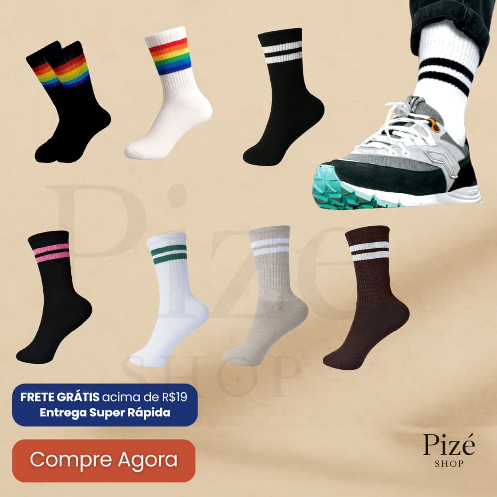 Meias Cano Alto Listradas–Unissex, Modernas e Conforto - Escolha a Cor|Opções de 1 a 3 Pares