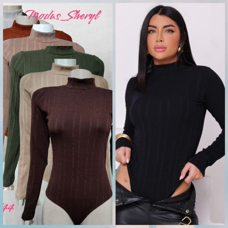 Body Feminino Manga Longa Rivana Preumium Gola Alta Com Decote Outono/Inverno