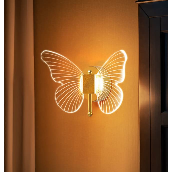 Luminária Borboleta Arandela Dourada De Parede