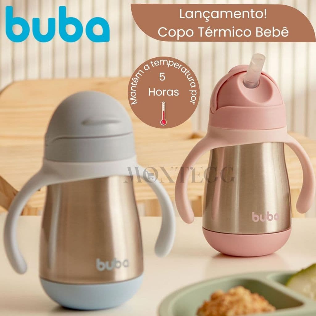 Copo Termico Para Bebe Buba com Alça e Bico de Silicone Copo de Treinamento Bebe Antivazamento