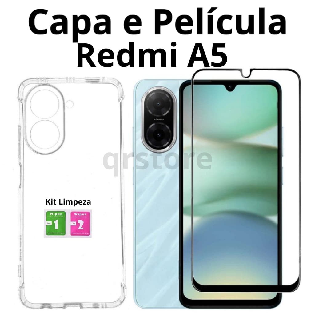 Capa e Película para Redmi A5 / Poco C71 - Película 3D Vidro Kit capa transparente Brinde Kit limpeza
