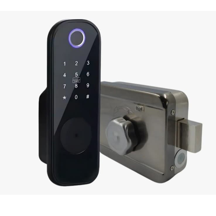 Fechadura Digital Eletrônica Biometrica Porta Portão Madeira Senha e Tag Moderna Bloqueio de impressões digitais