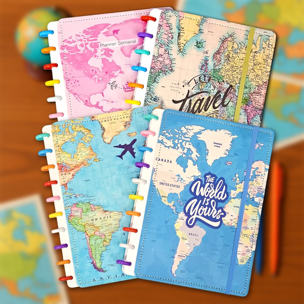 Caderno de Disco Inteligente Capa Dura B5/A5 Personazado Mapas, Amor - Diário Feminino/Planner Semanal/Escolar/Fofo