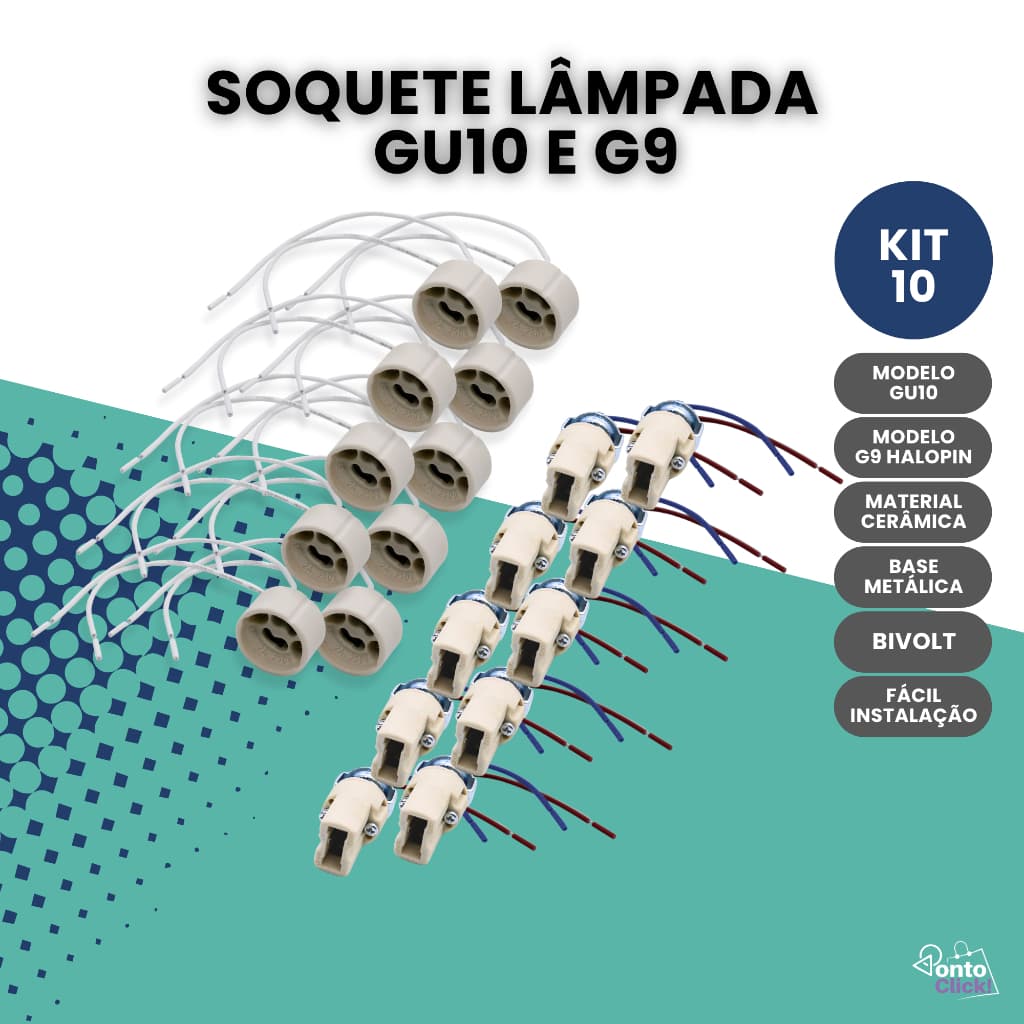 Kit 10 Soquete G9 Com Base Metálica ou Gu10 Para Lâmpada Bivolt Tomadinha Led Com Rabicho