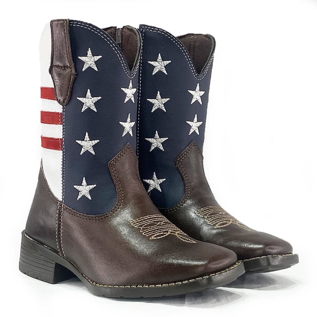 Bota Texana Infantil Country Bico Quadrado USA Em Couro Legitimo