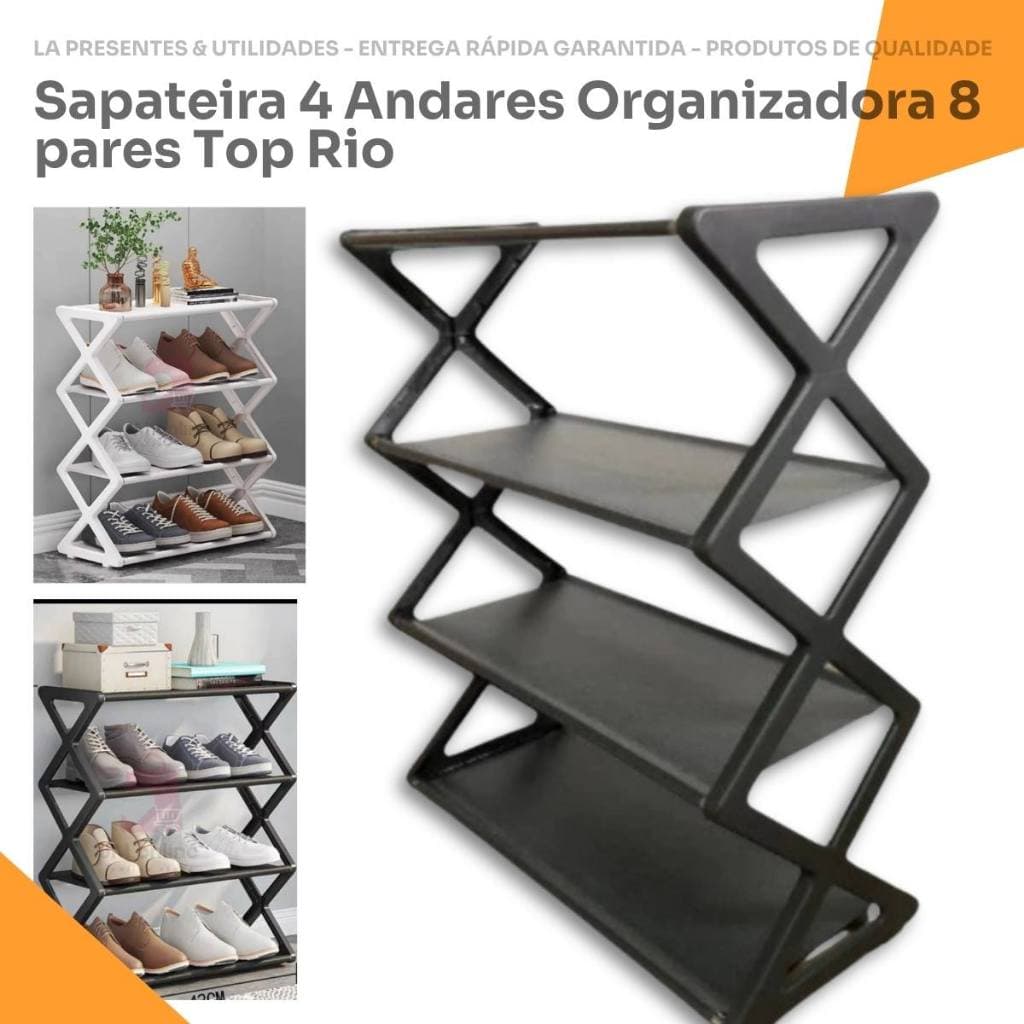 Sapateira Organizadora de Calçados 4 Andares 8 Pares de Sapatos Preta ou Branca Top Rio