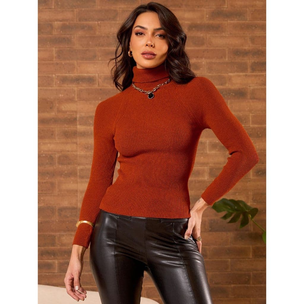 Blusa Feminina de Frio Cacharrel Tricot Gola Alta Modal Premium Moda Inverno Confortável e Clássica