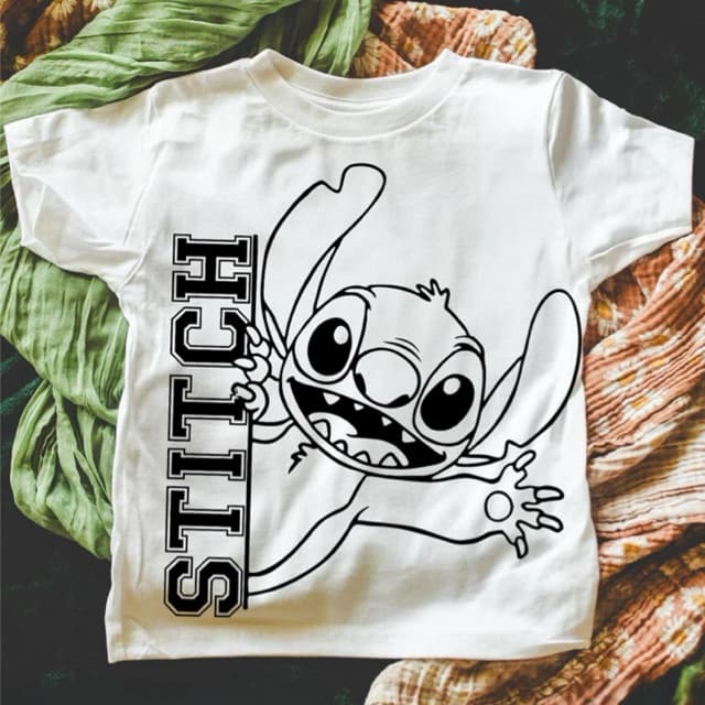 Camiseta infantil branca menina Stitch desenho algodão