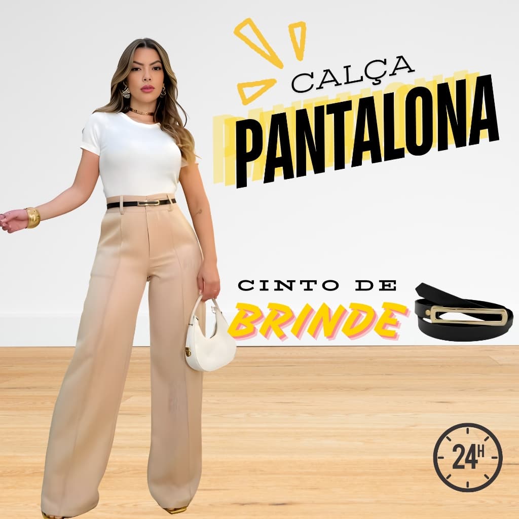 CALÇA PANTALONA Cor Marrom Social Em Alfaiataria Feminina Com Cinto Elegante Premium