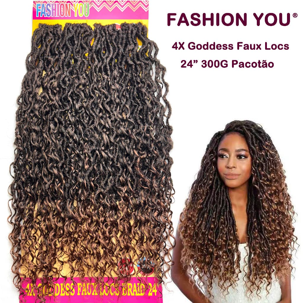 Cabelo Crochet Goddess Faux Locs Braid 24" 300g Pacotão Tranças Prontas Marca Fashion You