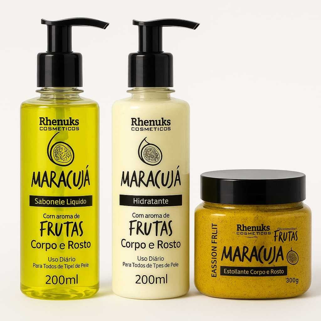 Kit Skincare Maracujá: Hidratante, Sabonete e Esfoliante – Natural e Refrescante