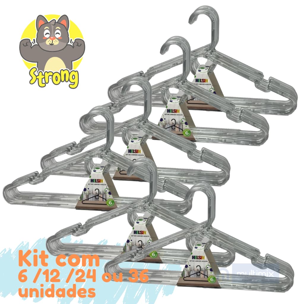 Kit 36/24/12 Cabides Plastico Super Grosso Extra Reforçados 10mm para roupas pesadas Adulto Criança