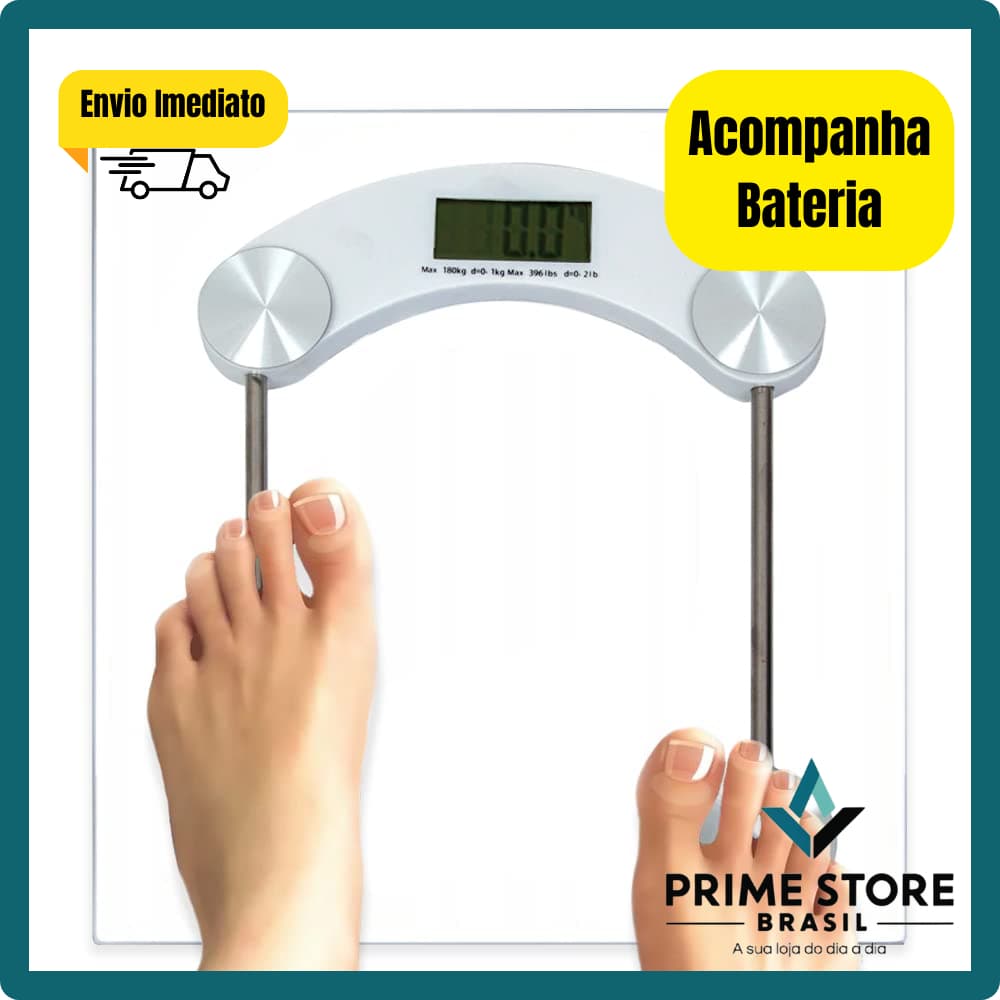 Balança Digital Corporal Vidro Temperado Com Bateria Suporta até 180kg Alta Precisão LCD Fitness