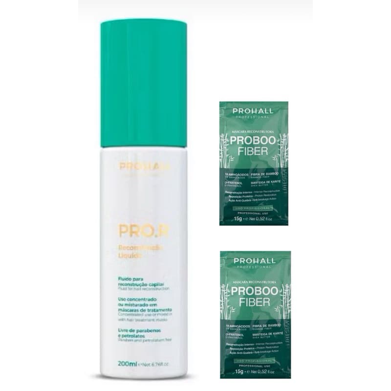 Fluído Queratina Líquida para reconstrução capilar PRO.R 200ml Prohall Professional + 2 Sachês Hidratação de Brinde