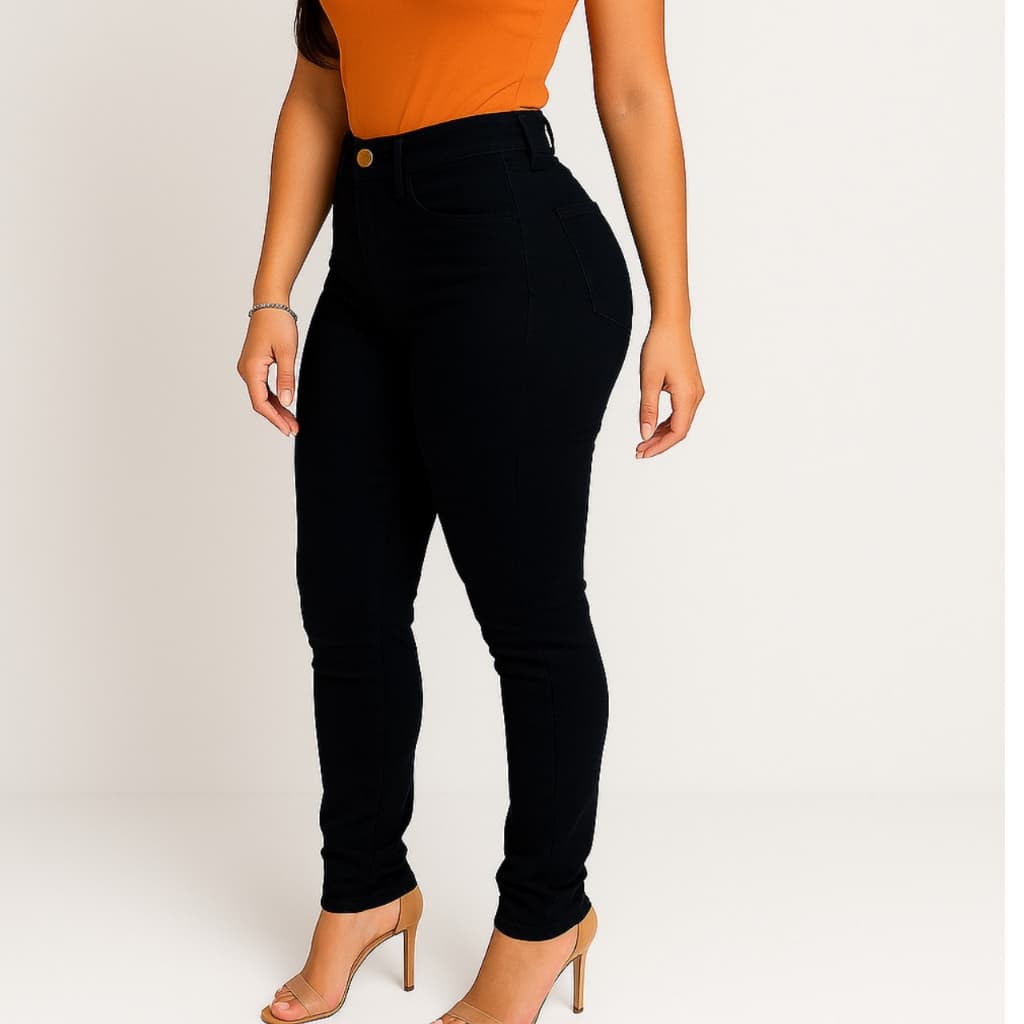 Calça Preta Feminina Skinny Cintura Alta Com Elastano Confortavel Estilosa Cos Alto Envio Imediato