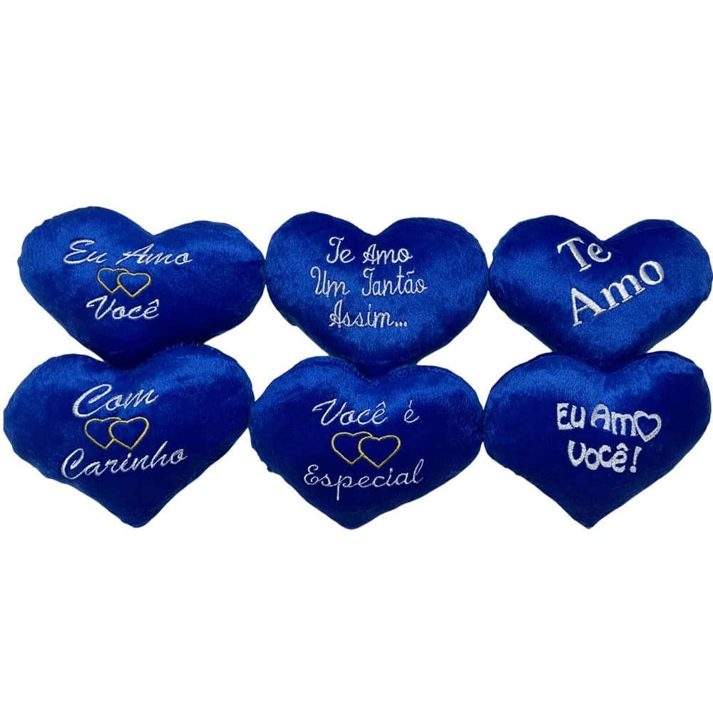 Coração De Pelúcia Pequeno Kit C/12 Atacado, Para Cestas, Pascóa, Namorados, Dia Dos Pais, Azul