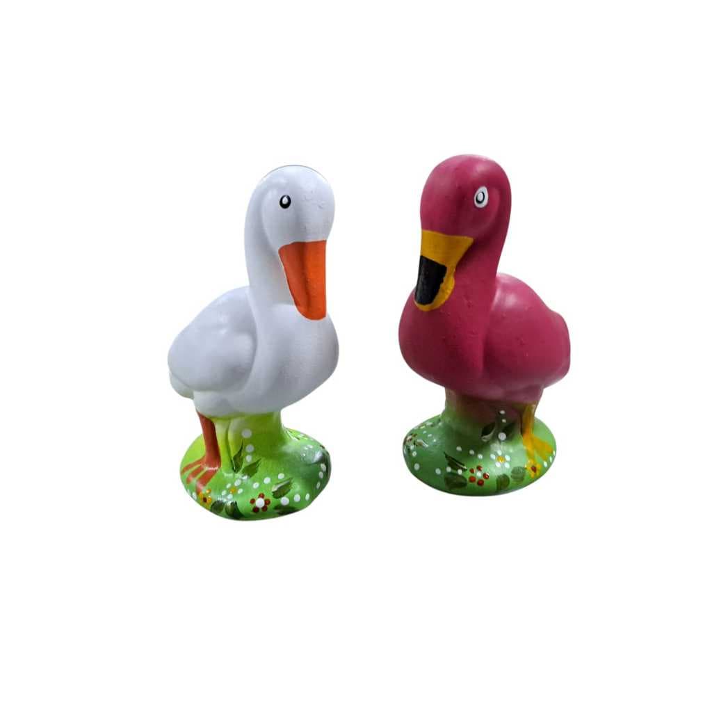 Garça e Flamingo decorativos em cerâmica