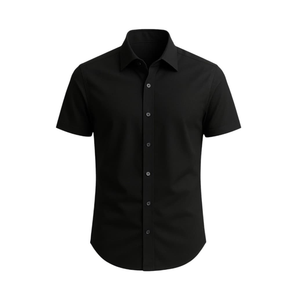 Camisa manga curta slim moda social masculina preta acabamento de qualidade oferta imperdível