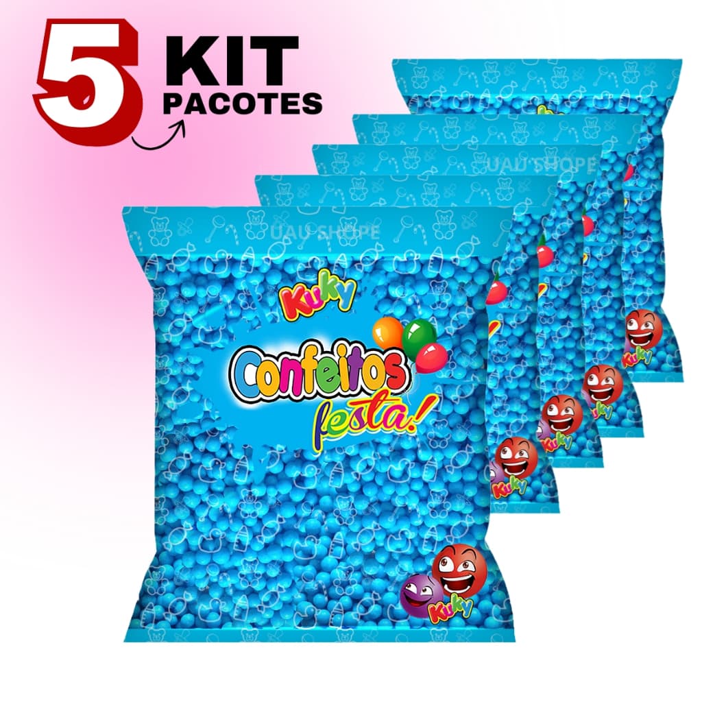 Kit 5 Confeito Perolas Bolinhas Festa 500gr Kuky Tutti Frutti Azul