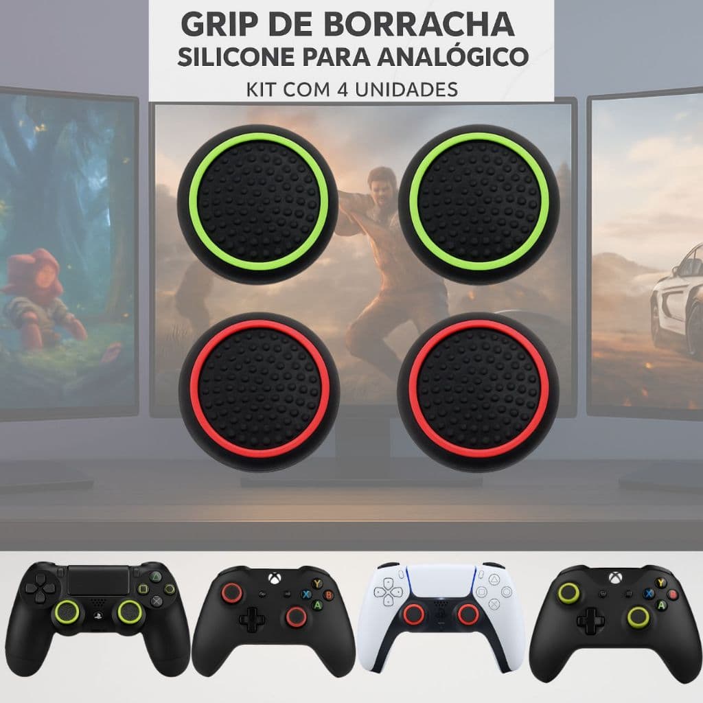 Grip Tampa Borracha Silicone 4 Unidades Analógico Xbox One Series S X 360 Ps3 Ps4 Ps5 Borachinha Cores Verde e Vermelho